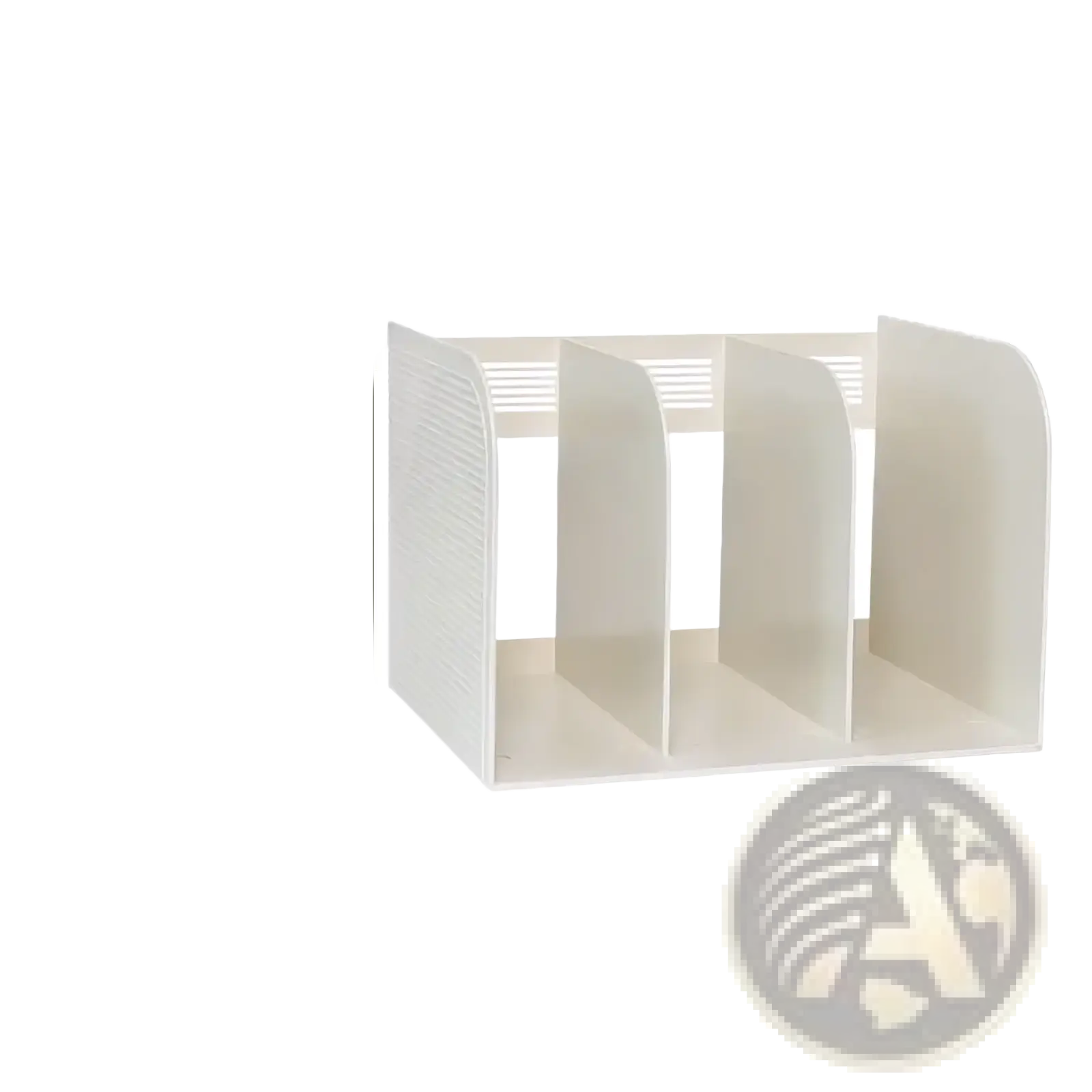 White three-compartment plastic desk organizer made of eco-friendly material for book storage and office use
