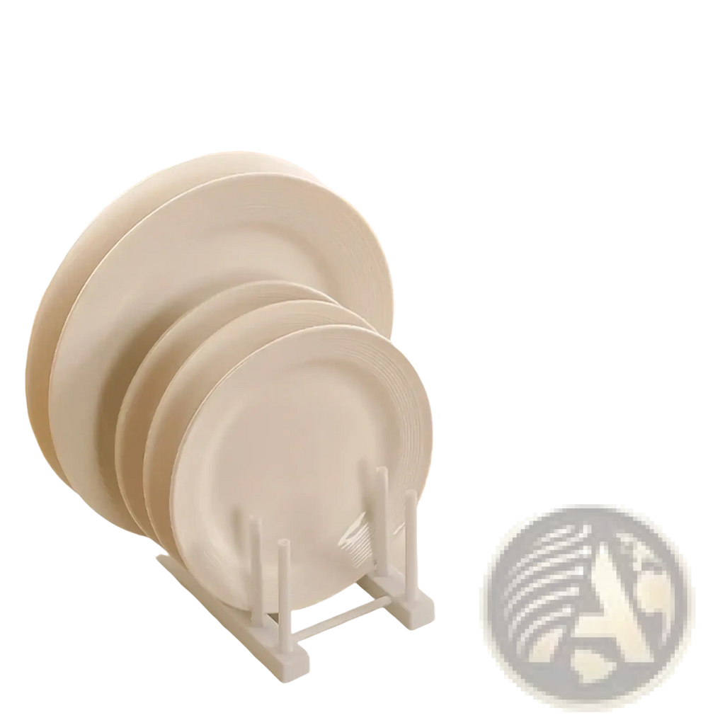 White plastic dish drain rack and kitchen organizer holding stacked plates for efficient drying and storage