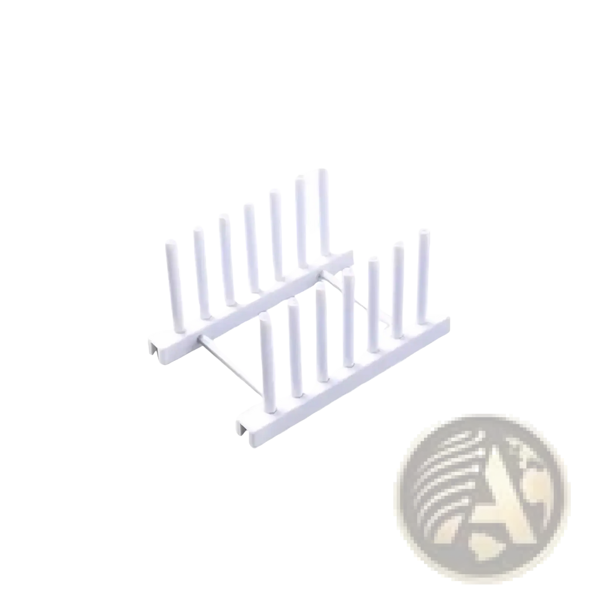 White plastic dish drying rack with ten vertical slots for organizing kitchen knives and plates