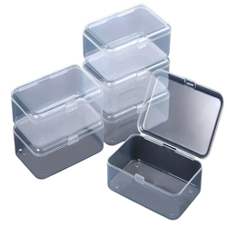 Clear plastic rectangular storage boxes with snap-on lids from a 6-pack of plastic storage boxes for organized storage
