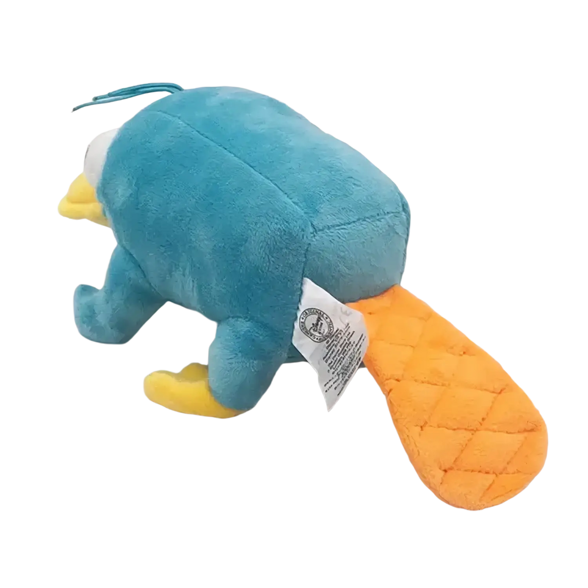 Platypus plush toy soft stuffed animal with a soft blue body yellow feet and orange quilted tail plush toy