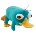 Teal soft plush platypus plush toy with large white eyes yellow beak feet and orange tail for kids and collectors