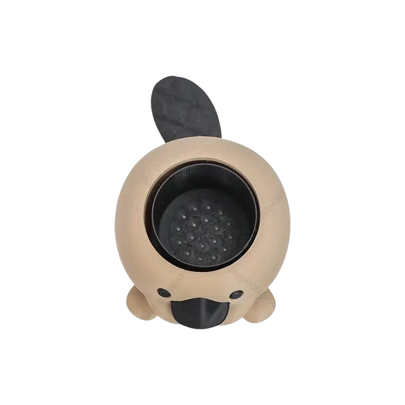 Beige and black plastic dog-shaped showerhead with round open face design for platypus succulent planter desk pot