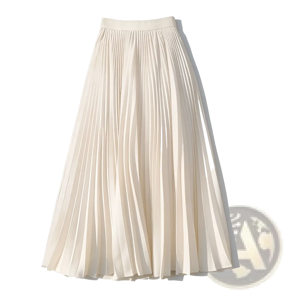 Cream-colored pleated chiffon midi skirt made of smooth flowing fabric with a soft elegant drape for women