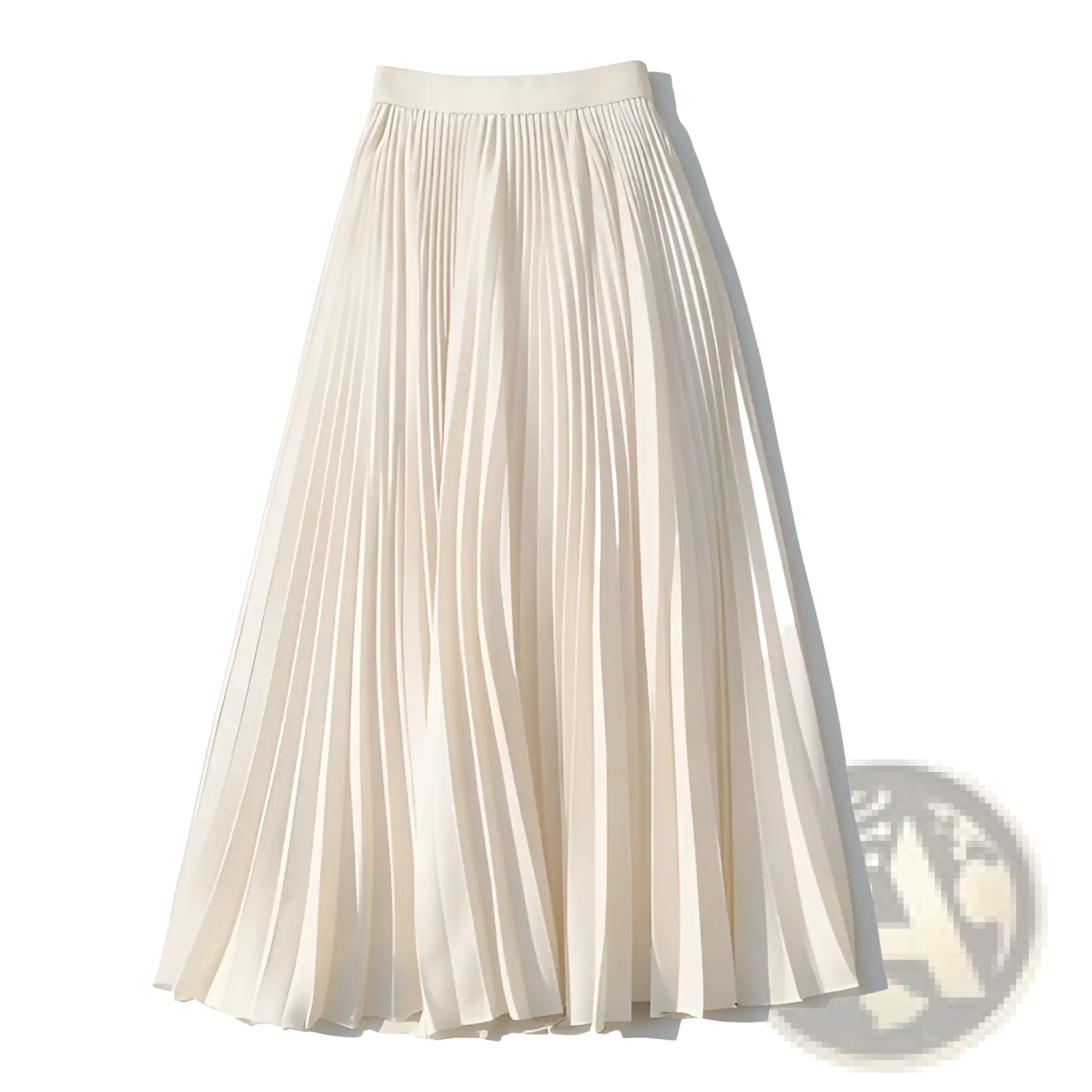 Cream-colored pleated chiffon midi skirt made of smooth flowing fabric with a soft elegant drape for women
