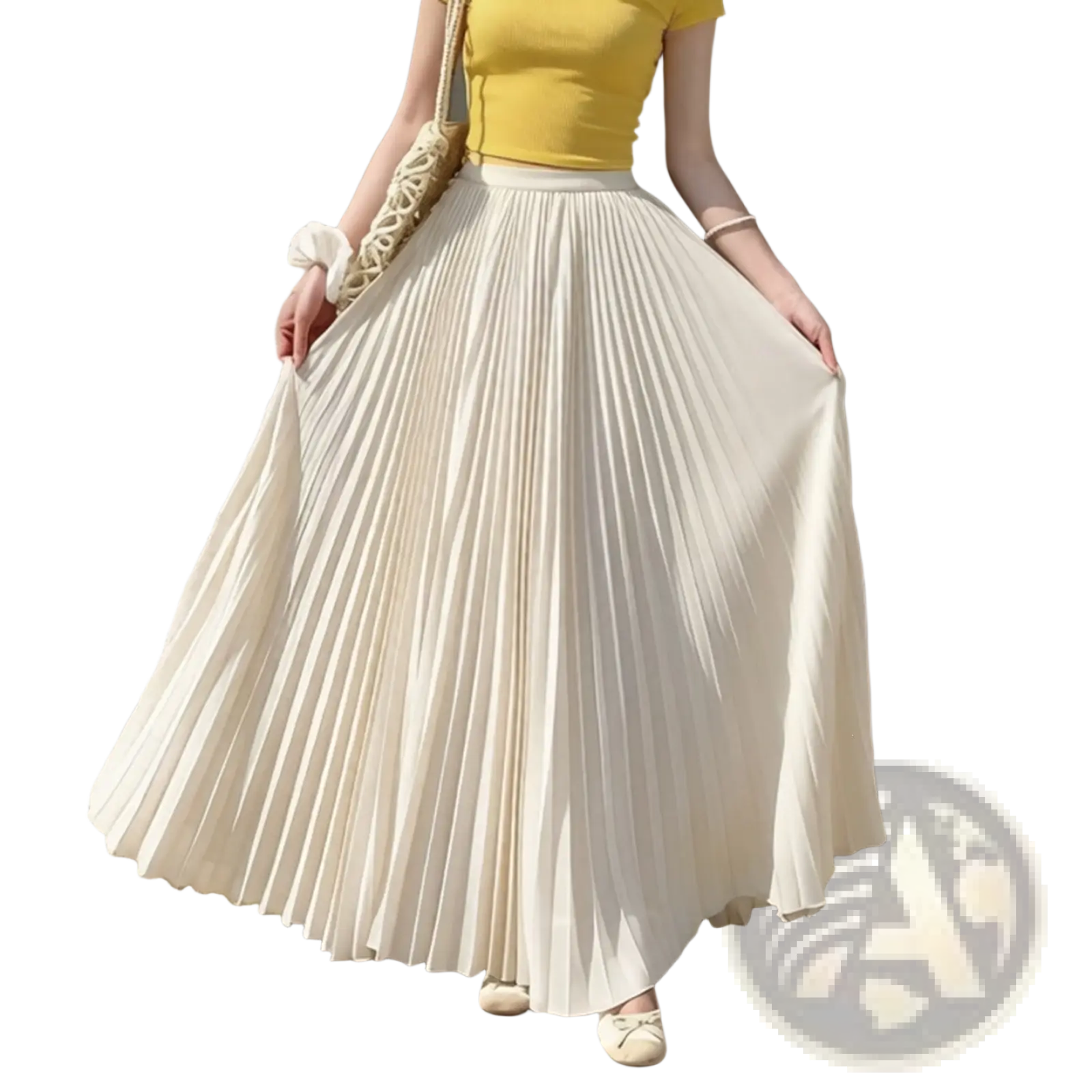 Pleated chiffon maxi skirt for women in off-white with lightweight fabric and elegant draping design