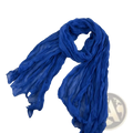 Pleated cotton linen scarf in deep blue chiffon with soft crinkled texture and gentle flowing folds