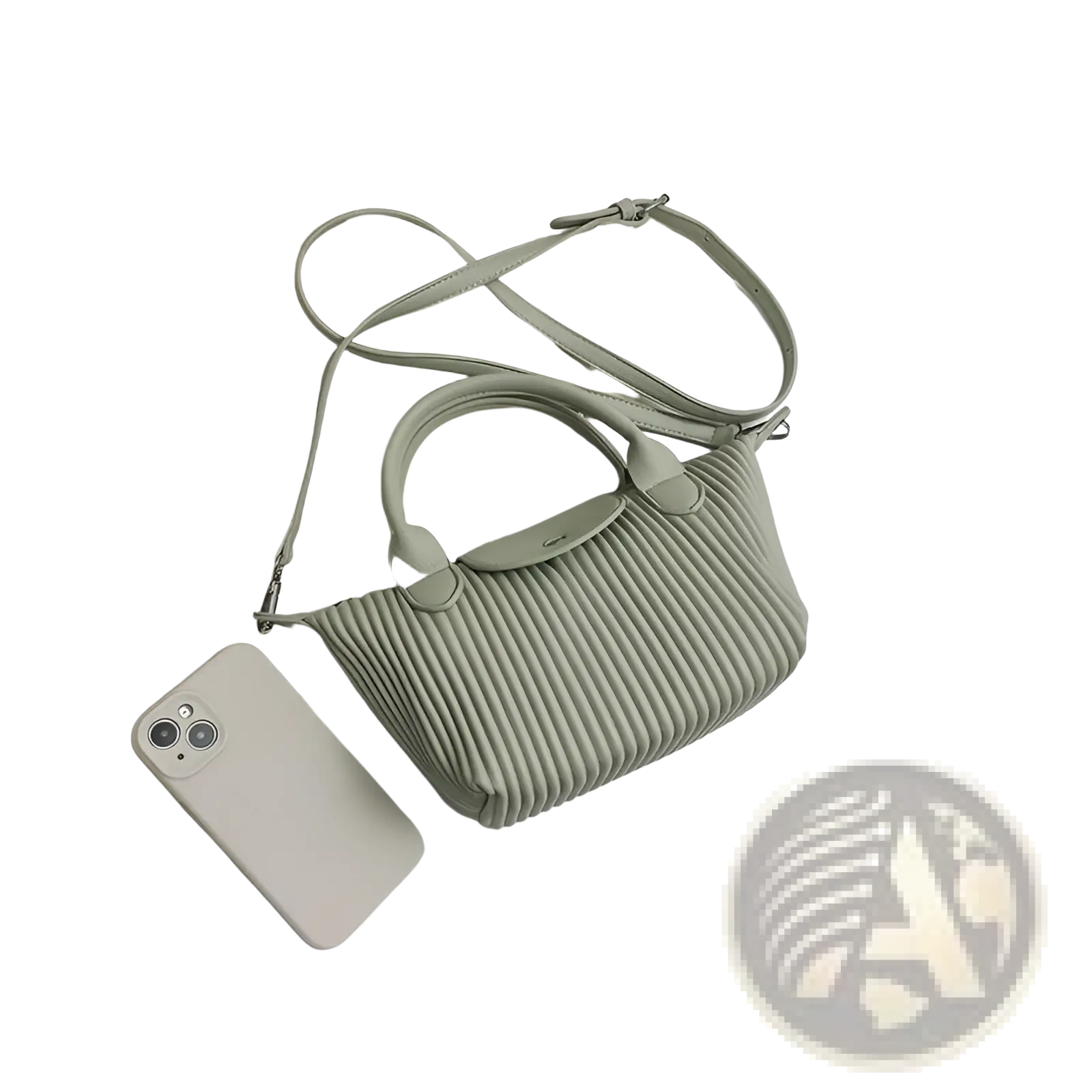 Soft sage green pleated leather crossbody pleated shoulder bag with adjustable strap and top handles in pu leather tote design