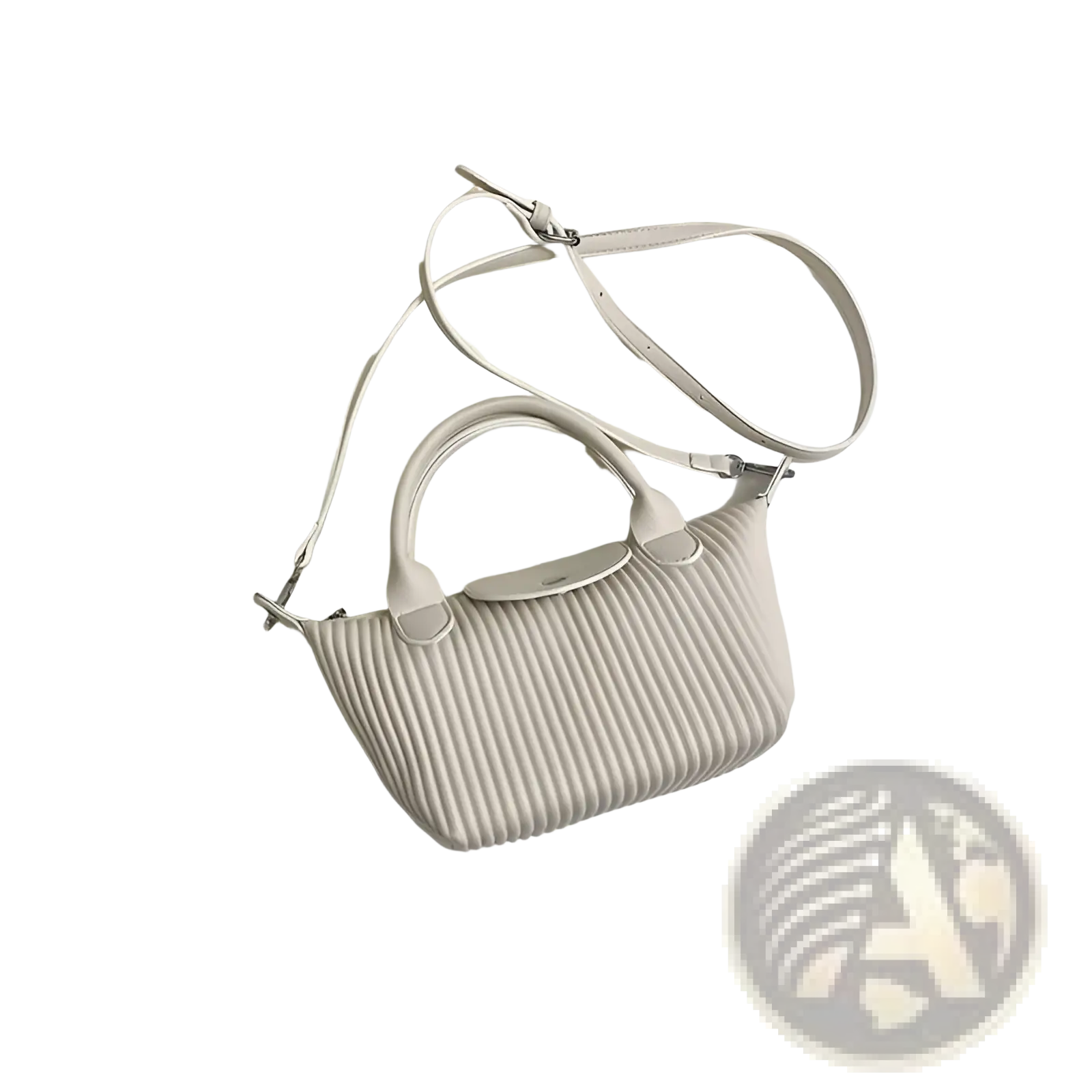 Pleated shoulder bag minimalist pu leather tote in soft off-white ribbed leather with crossbody strap and top handles