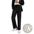 Black pleated straight leg draping loose pants with a sleek modern cut ideal for formal and casual wear