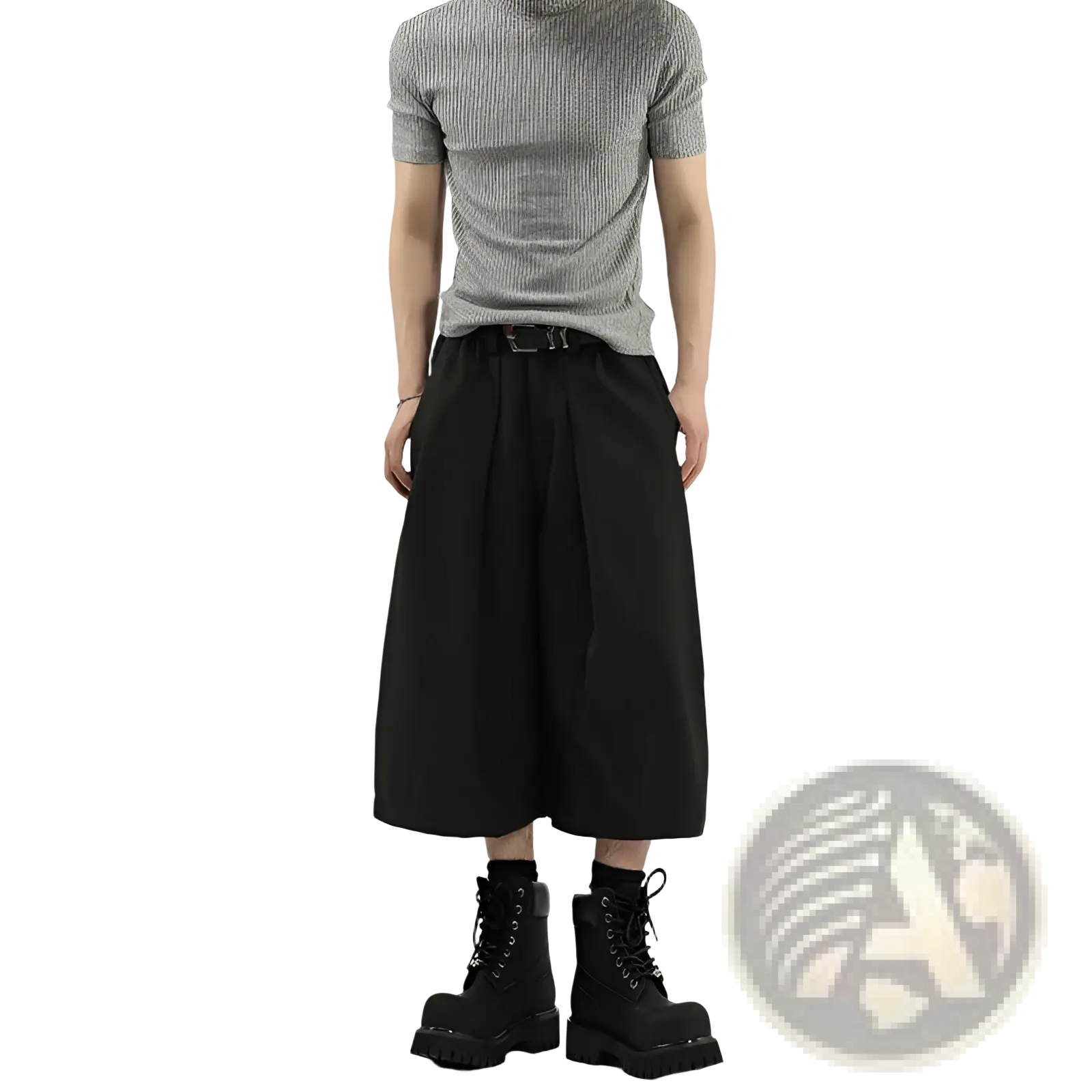Black pleated wide leg mens suit shorts featuring a relaxed flowing silhouette and stylish pleated design