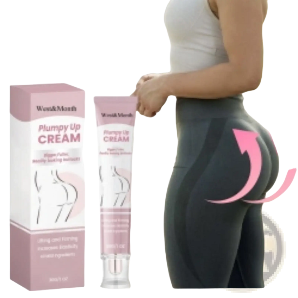 Pink and white plumpy up buttock cream firming and lifting tube with clear cap by woo&marth 30g packaging visible