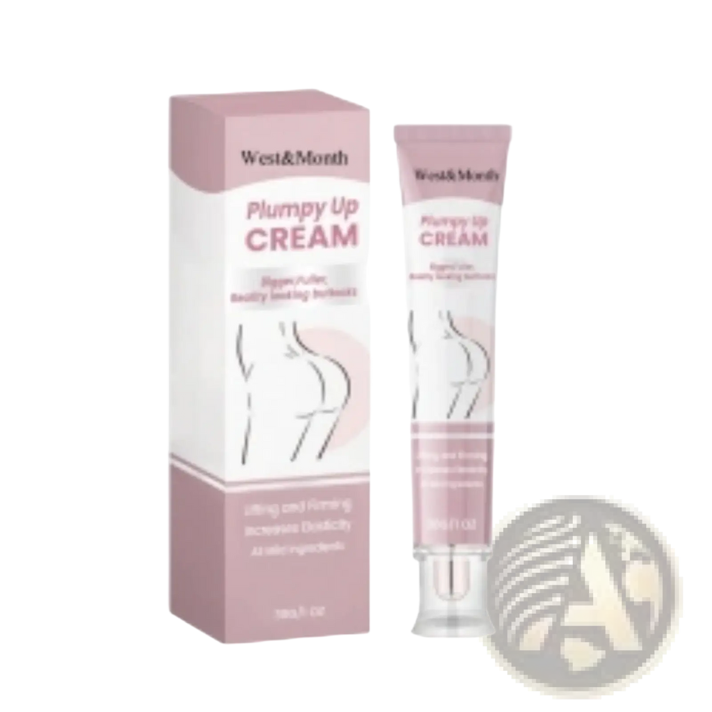 Pink and white plumpy up buttock cream firming and lifting 30g tube from West&Month with a sleek design and clear cap