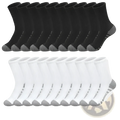 Plus size athletic crew socks in black and white with gray accents made of breathable cotton for sports use