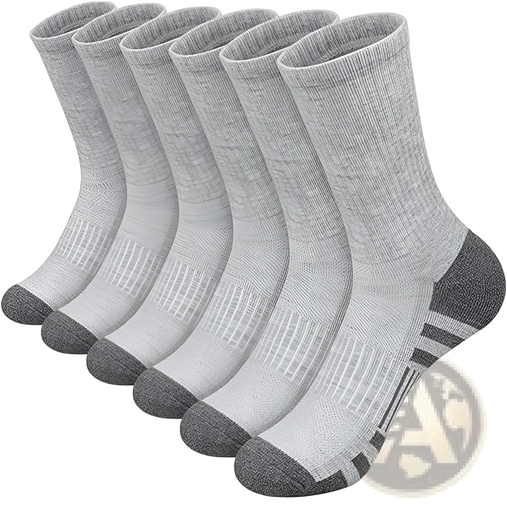Plus size athletic crew socks breathable cotton in gray with reinforced dark gray toe and heel and subtle footbed stripes