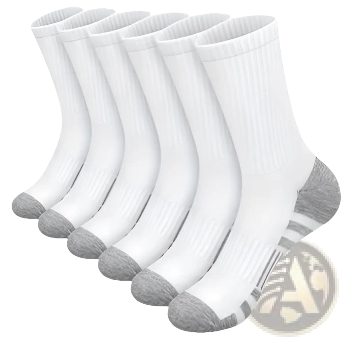 Plus size athletic crew socks breathable cotton in white with gray toe and heel accents ribbed texture and subtle stripes