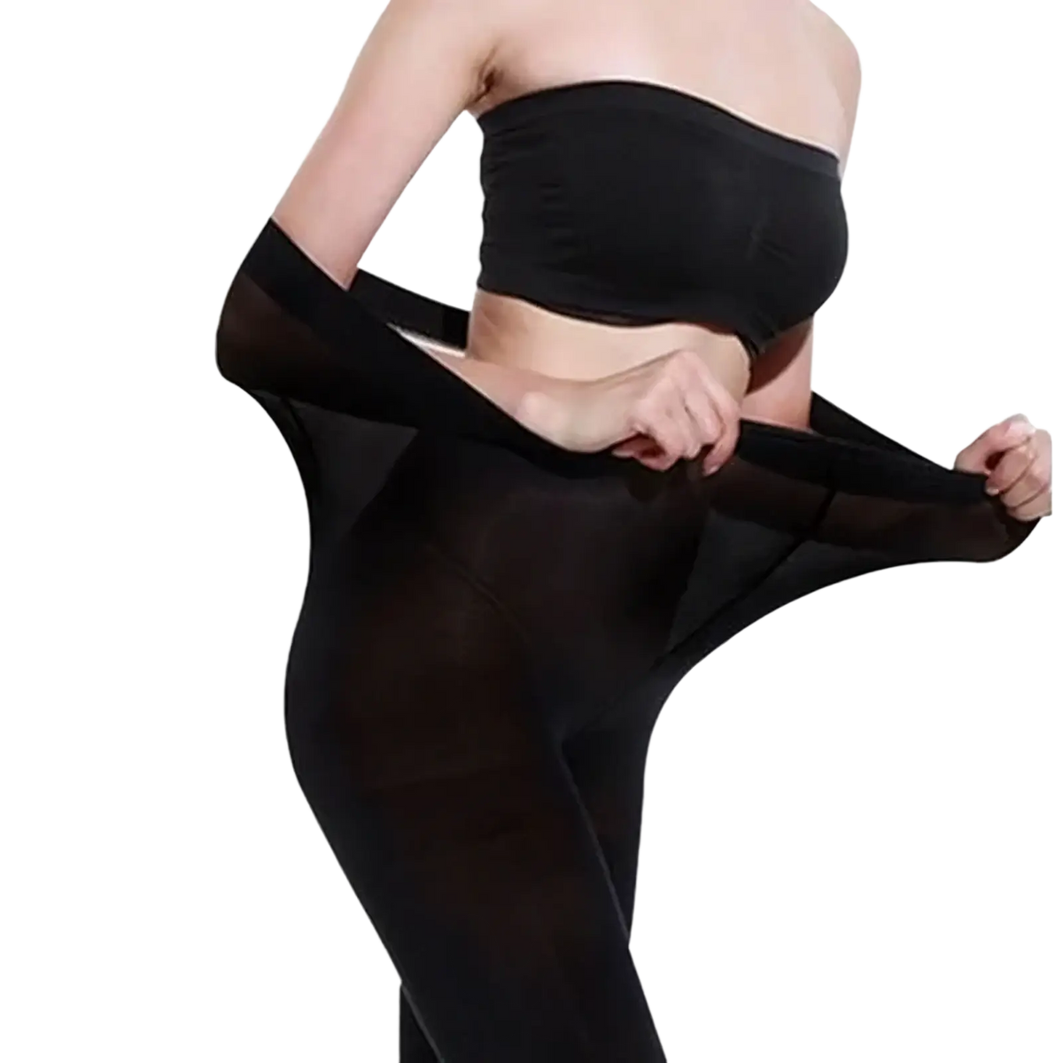 Plus size black fleece leggings featuring a seamless, form-fitting design made of sheer fabric