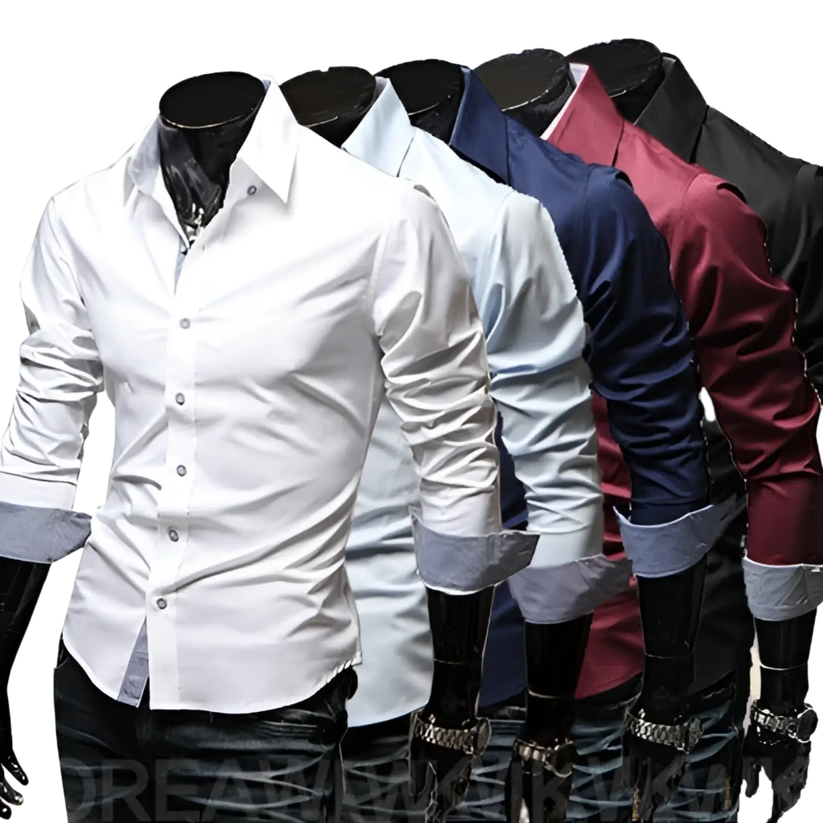 Plus size casual men’s white dress shirt with crisp collar, button-down front, and rolled sleeves showing blue inner cuffs