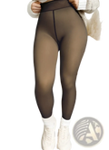 Plus size black sheer tights with a high waistband featuring fake transparent fleece lining for added warmth