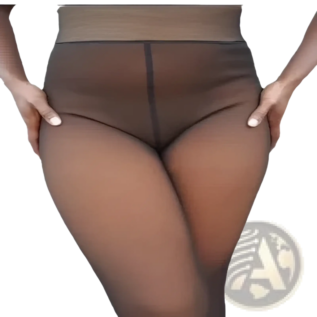 Brown sheer high-waisted pantyhose with ribbed waistband featured in plus size fake transparent fleece lined leggings