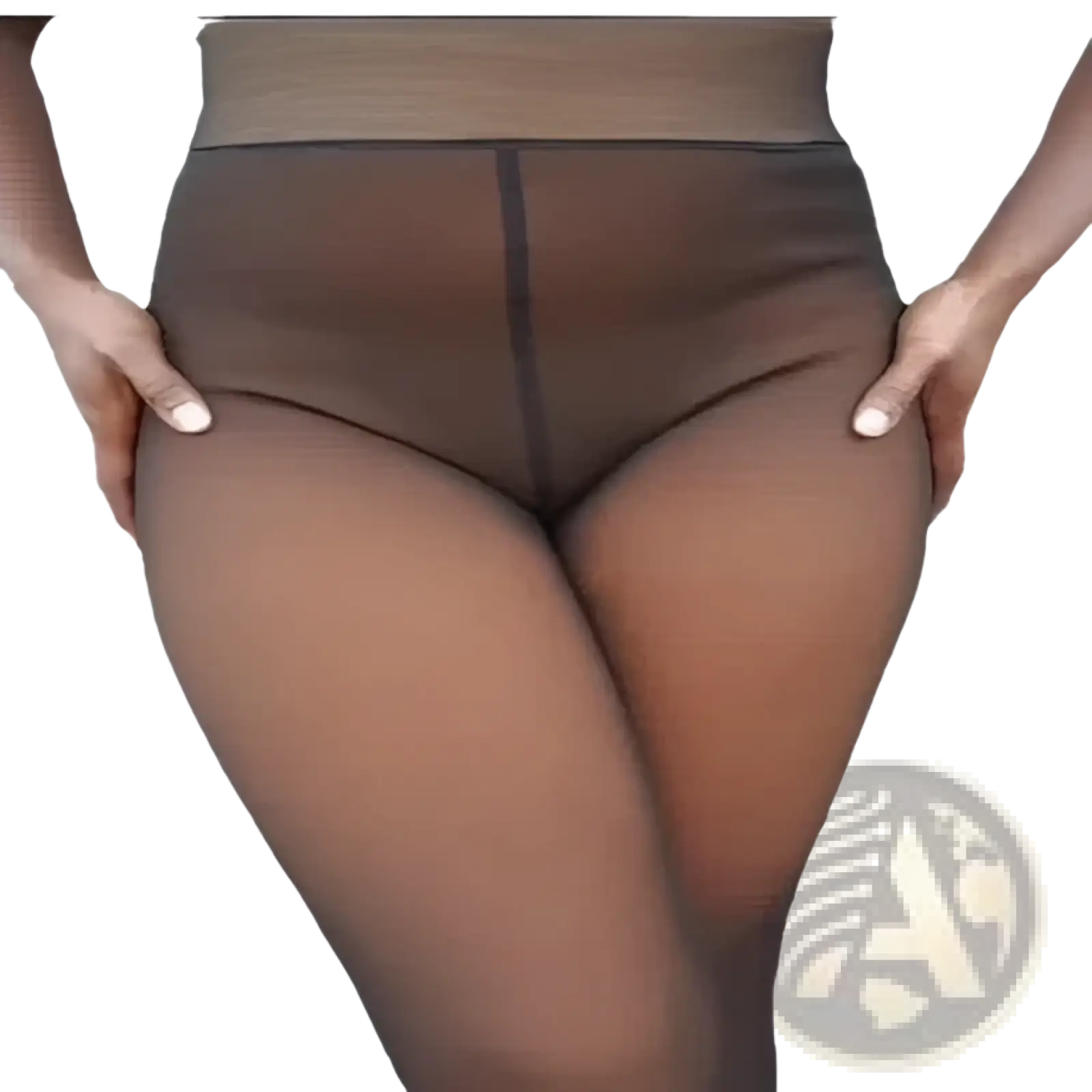 Brown sheer high-waisted pantyhose with ribbed waistband featured in plus size fake transparent fleece lined leggings