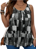 Plus size sleeveless tank top with black and white geometric print and relaxed fit perfect for casual wear