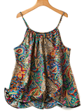 Plus size heart tank top in vibrant multi-colored paisley pattern sleeveless with thin straps and ruffled hemline