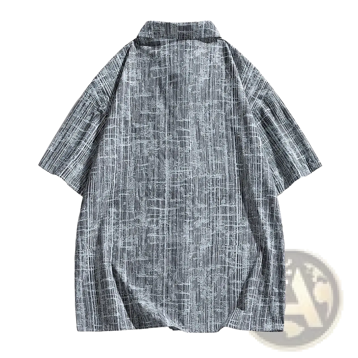 Plus size 8xl hip hop short sleeve shirt in gray and white textured fabric with subtle grid pattern