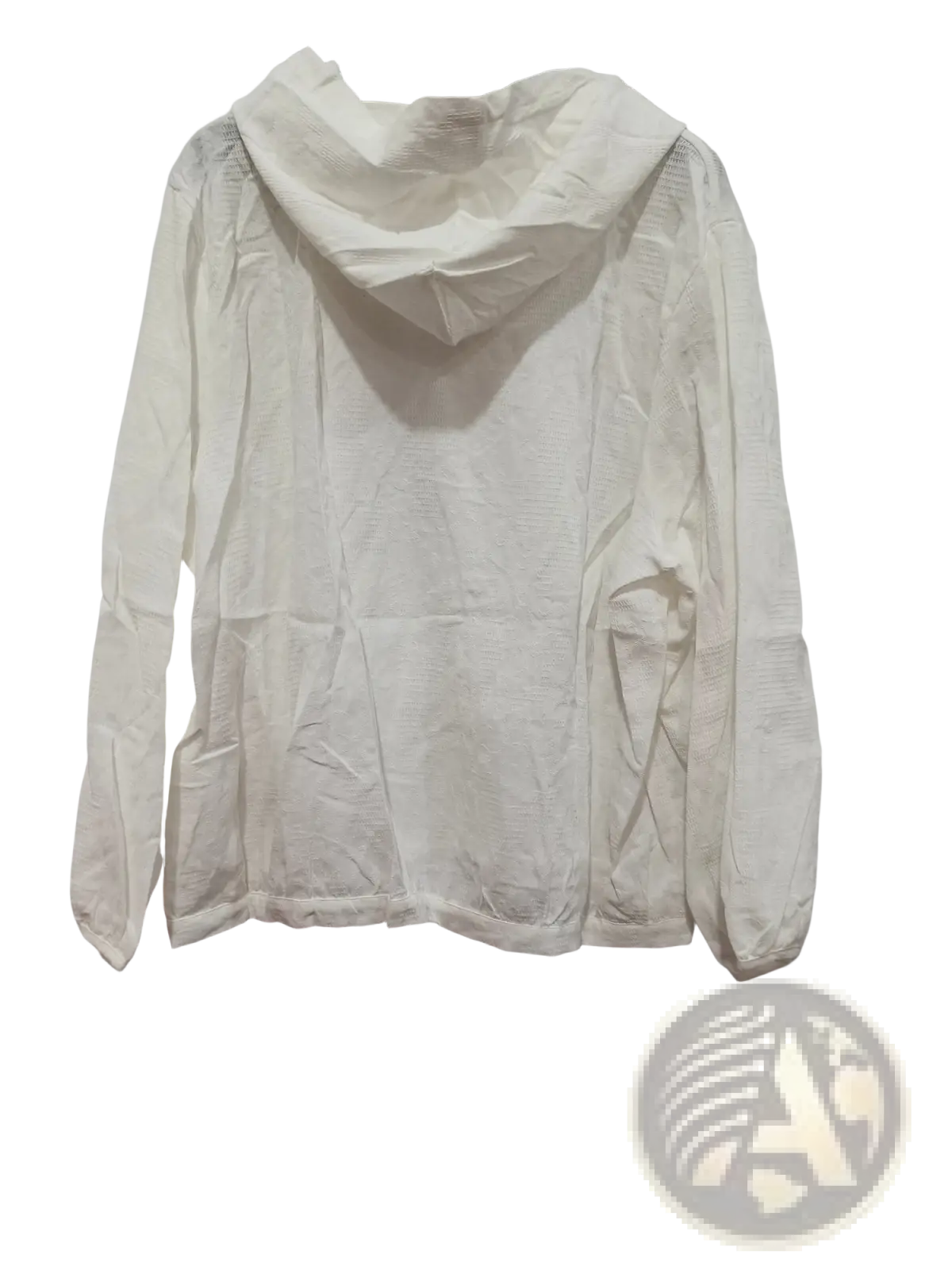 Plus size white hooded linen shirt top made of lightweight textured fabric with long sleeves for casual wear