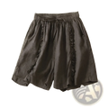 Plus size dark gray linen shorts with wide leg ruffled side details and elastic waistband for casual wear