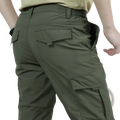 Plus size olive green tactical cargo pants with multiple pockets and drawstring waistband for durable use
