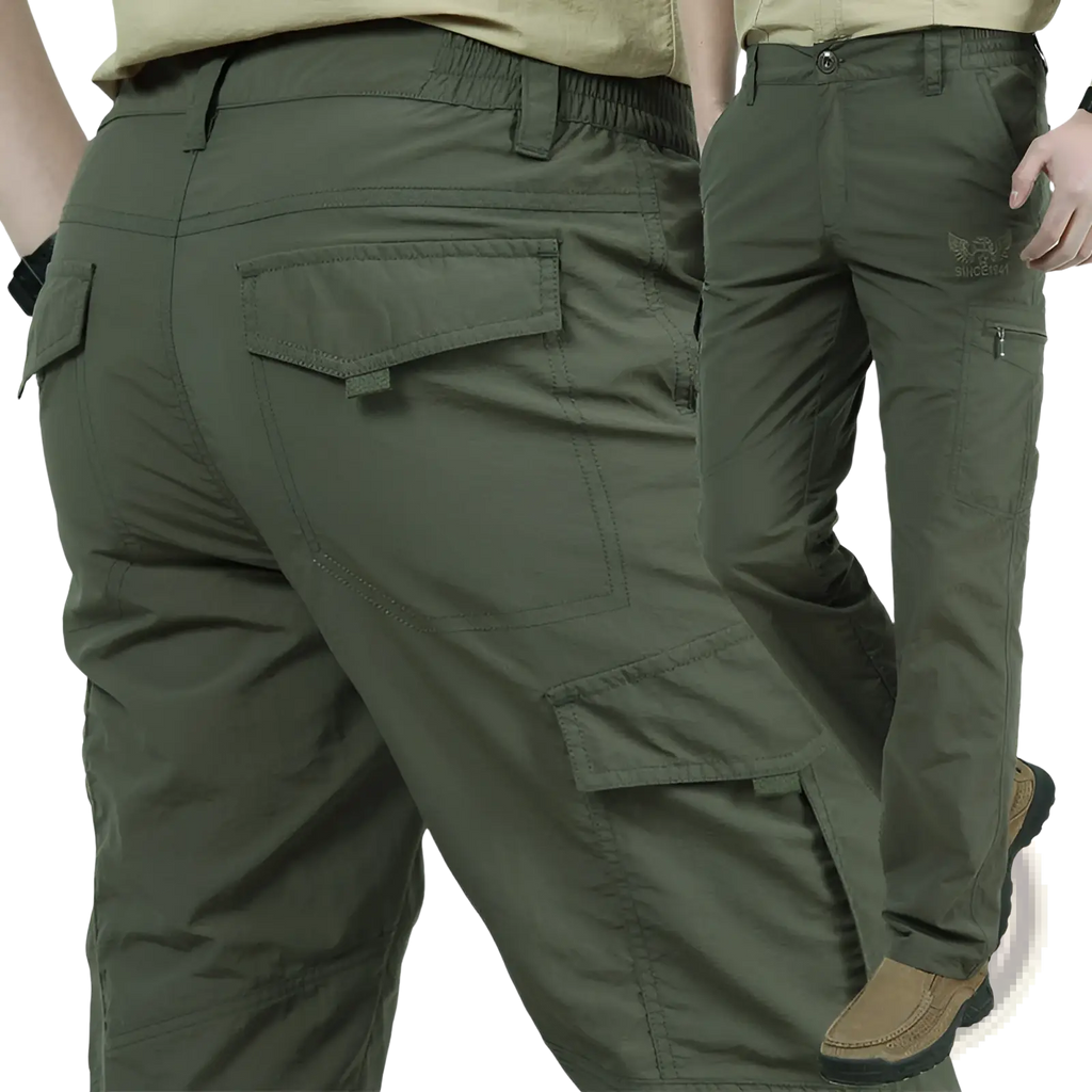 Plus size olive green loose cargo pants with multiple pockets and drawstring waistband durable tactical trousers