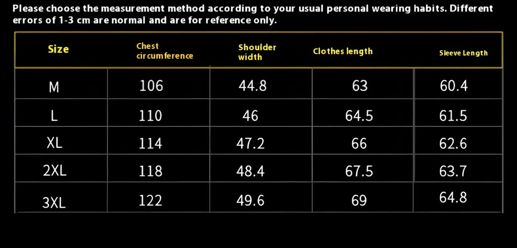 Size chart in centimeters for plus size men dark blue denim jacket coat available in sizes m to 3xl