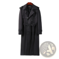 Plus size men trench coat thickened black double-breasted with belted waist and epaulets over-knee length