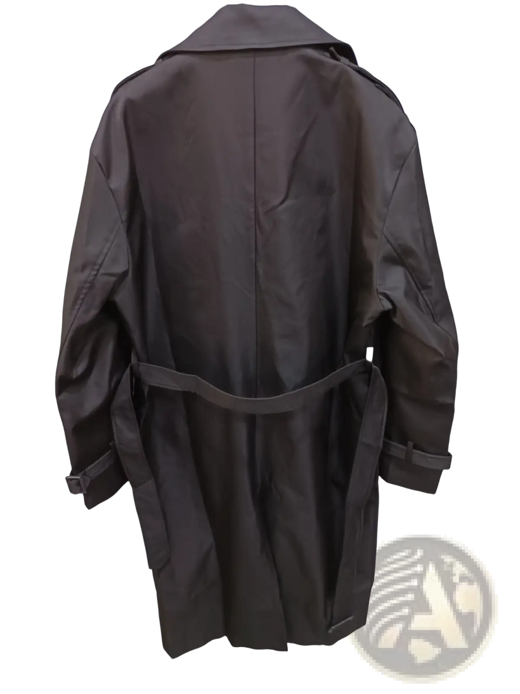Plus size men trench coat in thickened black fabric featuring a belted waist and structured shoulders