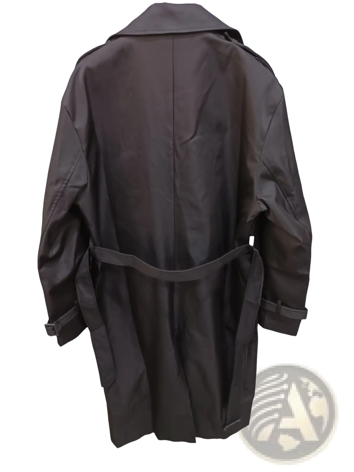 Plus size men trench coat in thickened black fabric featuring a belted waist and structured shoulders