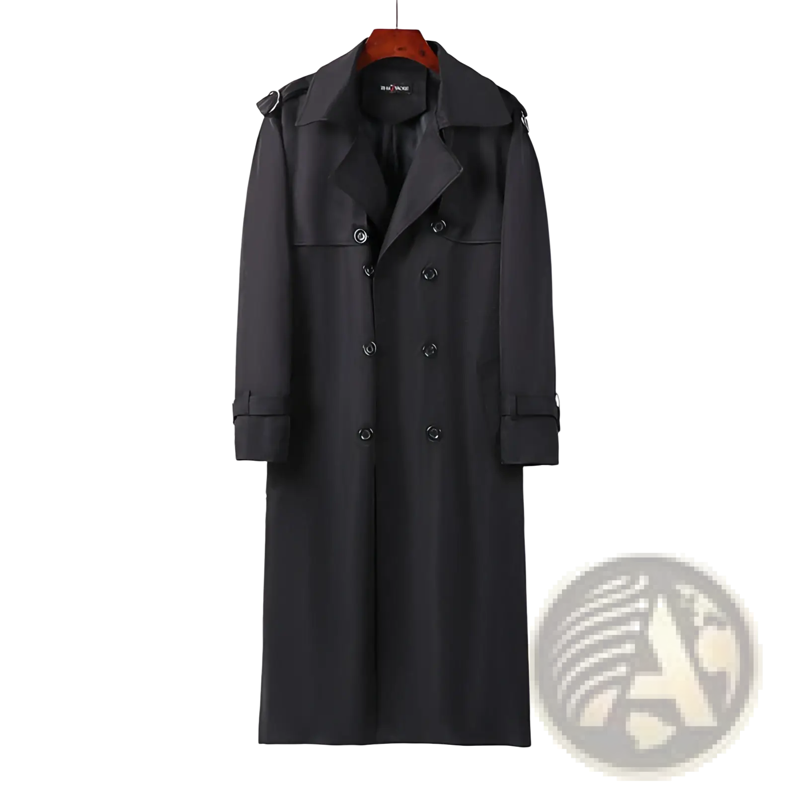 Plus size men trench coat thickened black double-breasted over-knee coat with epaulets and buttoned cuffs