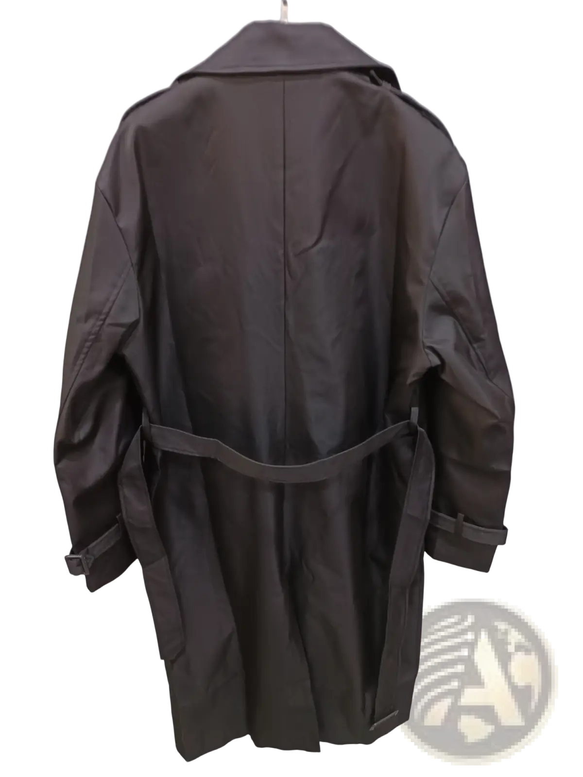 Plus size men trench coat black thickened with belted waist and structured shoulders over-knee length