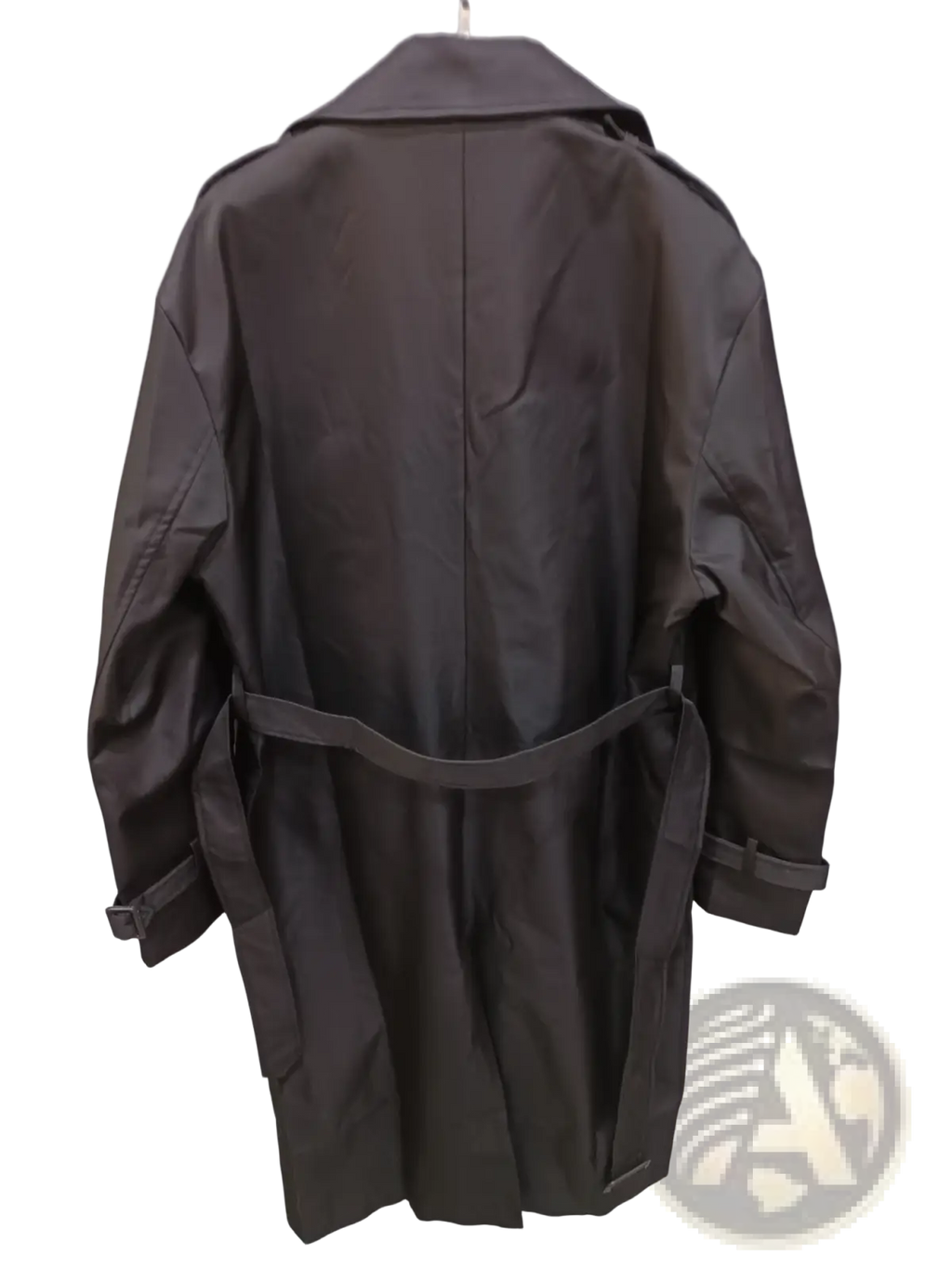 Plus size men trench coat black thickened with belted waist and structured shoulders over-knee length