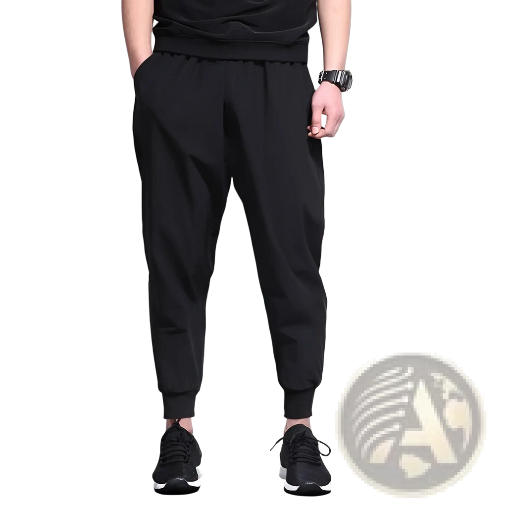 Plus size mens athletic jogger pants in black with a relaxed fit and elastic cuffs ideal for workout and casual wear