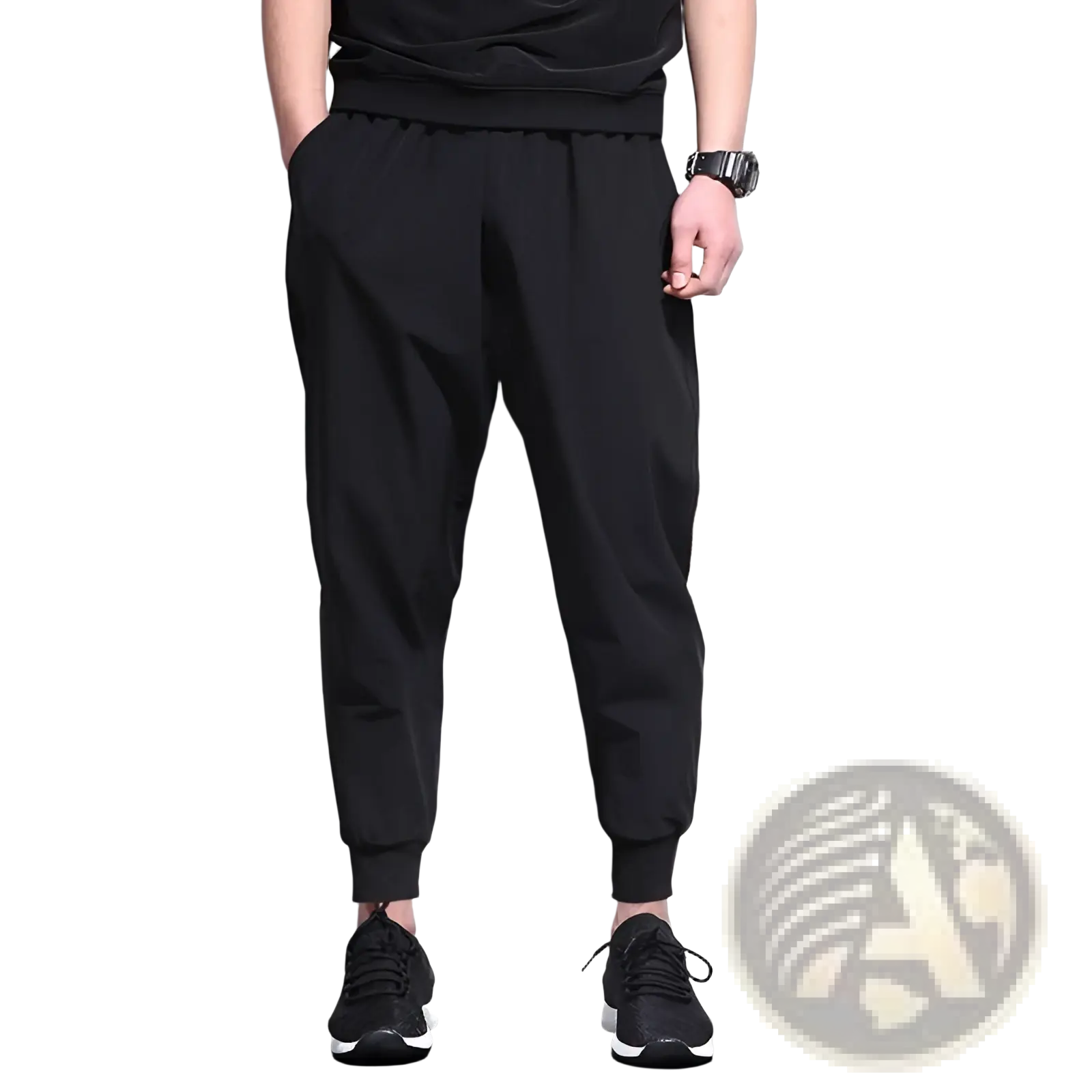 Plus size mens athletic jogger pants in black with a relaxed fit and elastic cuffs ideal for workout and casual wear