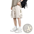 Beige plus size mens casual cargo shorts with side pockets and drawstring waistband for loose fit sportwear