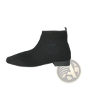 Black knit ankle boot with square toe and low block heel designed for plus size wear
