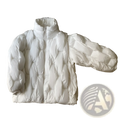 Plus size white quilted puffer jacket with high collar and zipper front for warmth and comfort