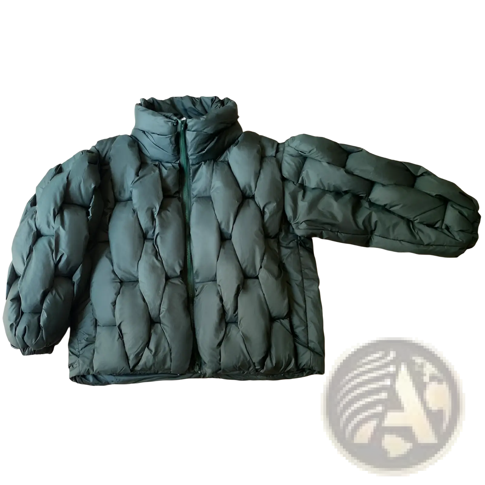 Plus size dark green quilted puffer jacket with high collar and zipper closure for cold weather wear