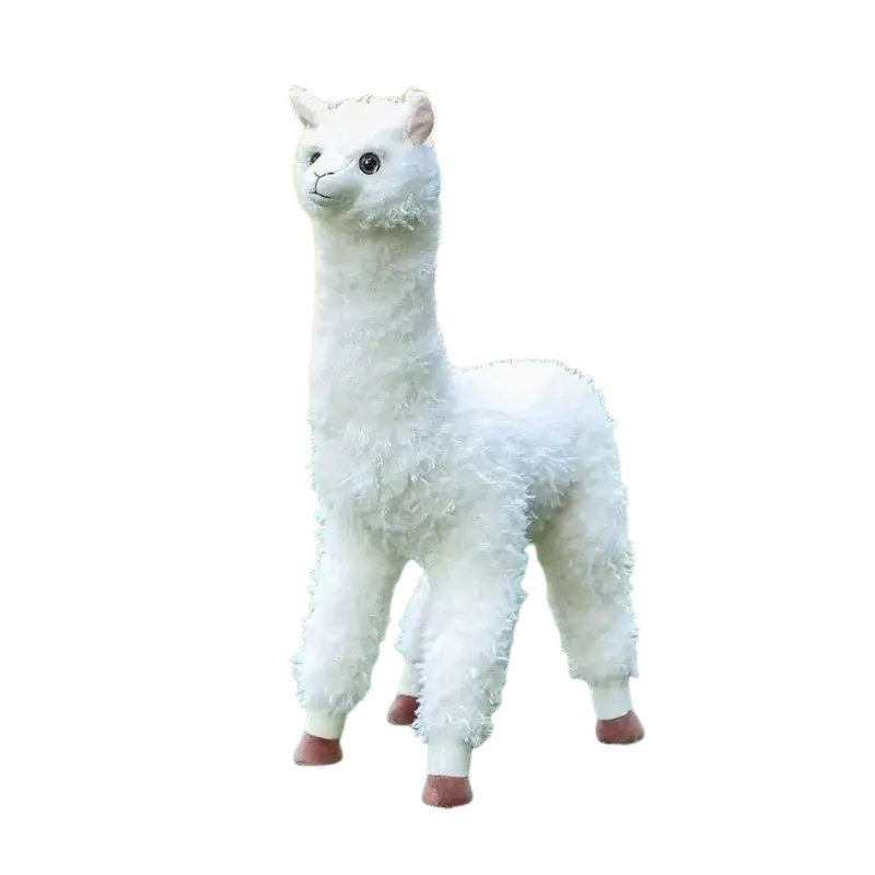 White plush alpaca stuffed animal toy modname=ckeditor with fluffy texture and pink hooves kawaii doll