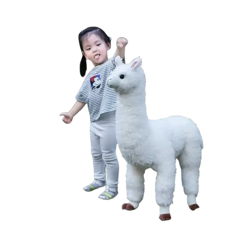 White plush alpaca stuffed animal toy modname=ckeditor with fluffy texture and brown feet for kawaii decor