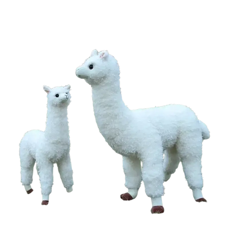 White plush alpaca stuffed animal toy with fluffy texture and brown hooves modname=ckeditor kawaii doll