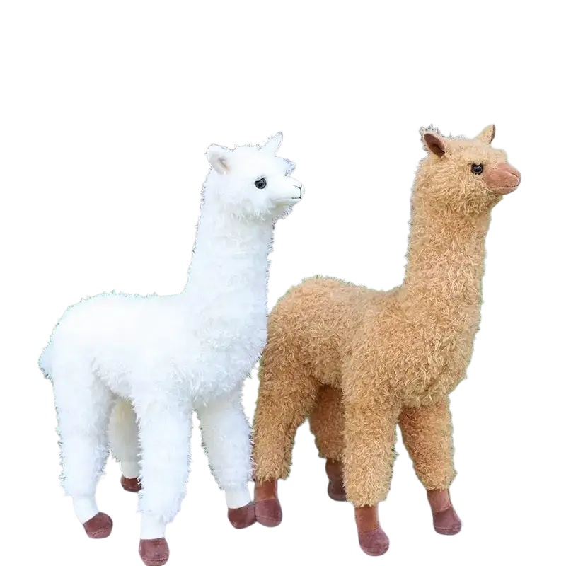 Plush alpaca stuffed animal toy modname=ckeditor with white and tan fluffy fur and brown feet for kawaii decor