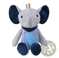 Plush animal comfort lamp musical baby toy featuring gray and navy blue soft fabric elephant with colorful musical notes